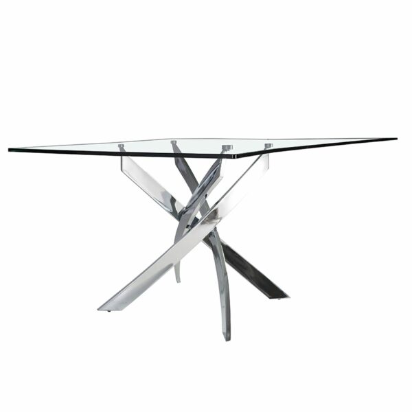 Mesa comedor rectangular cristal templado y acero cromado