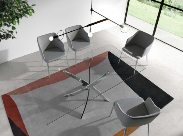 Mesa comedor rectangular cristal templado y acero cromado