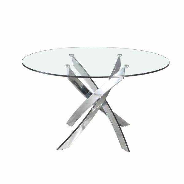 Mesa comedor redonda cristal templado y acero cromado