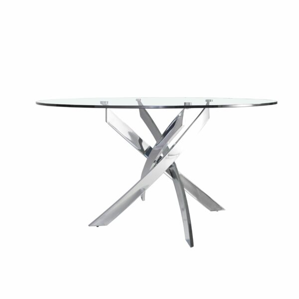Mesa comedor redonda cristal templado y acero cromado