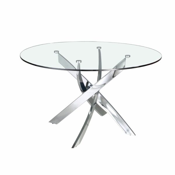 Mesa comedor redonda cristal templado y acero cromado