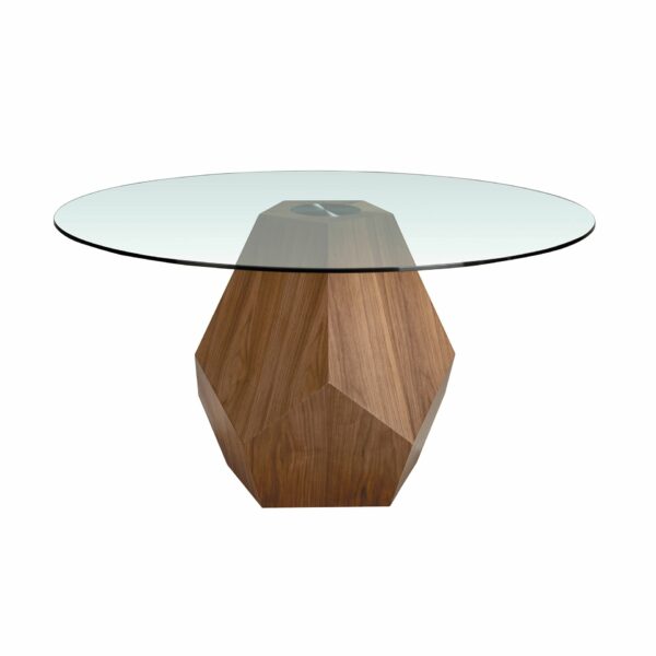 Mesa comedor redonda cristal templado y nogal