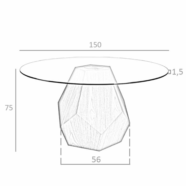 Mesa comedor redonda cristal templado y nogal