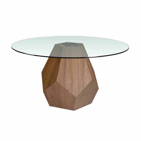 Mesa comedor redonda cristal templado y nogal