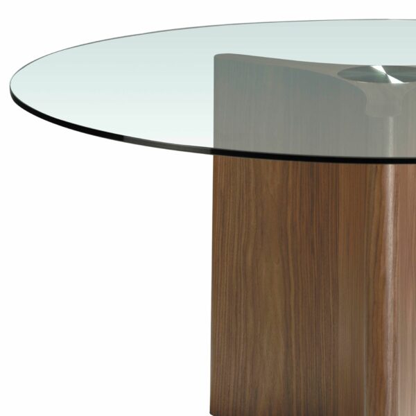 Mesa comedor redonda cristal templado y nogal