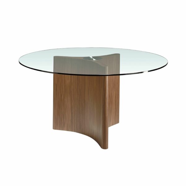 Mesa comedor redonda cristal templado y nogal