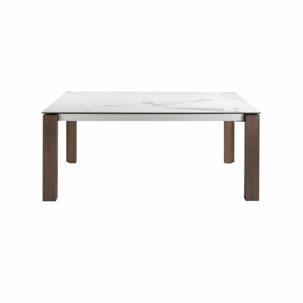 Mesa comedor extensible rectangular mármol porcelánico y nogal