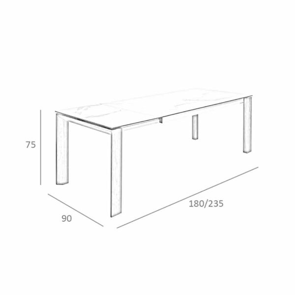Mesa comedor extensible rectangular mármol porcelánico y nogal