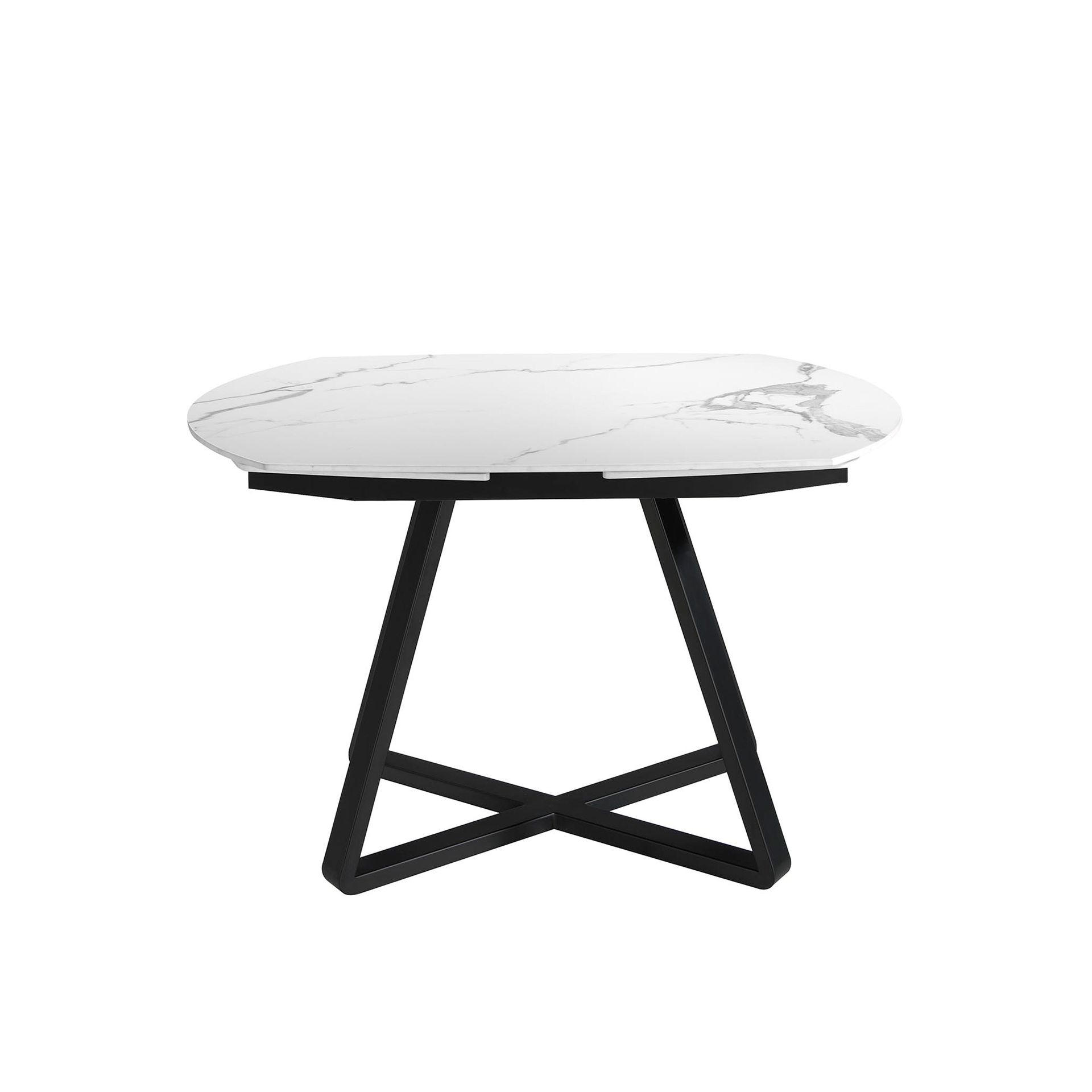 Mesa comedor extensible ovalada barril mármol porcelánico y acero negro Mesa comedor extensible ovalada barril mármol porcelánico y acero negro