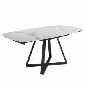 Mesa comedor extensible ovalada barril mármol porcelánico y acero negro Mesa comedor extensible ovalada barril mármol porcelánico y acero negro