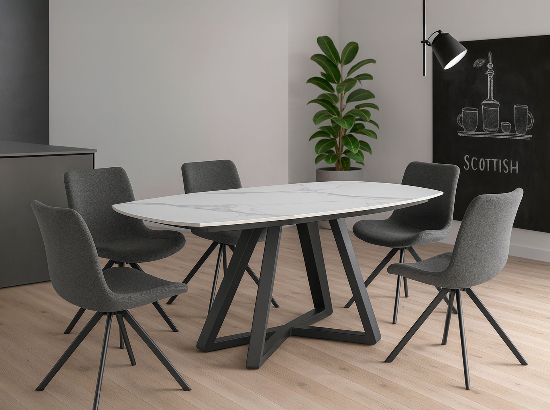 Mesa comedor extensible ovalada barril mármol porcelánico y acero negro Mesa comedor extensible ovalada barril mármol porcelánico y acero negro