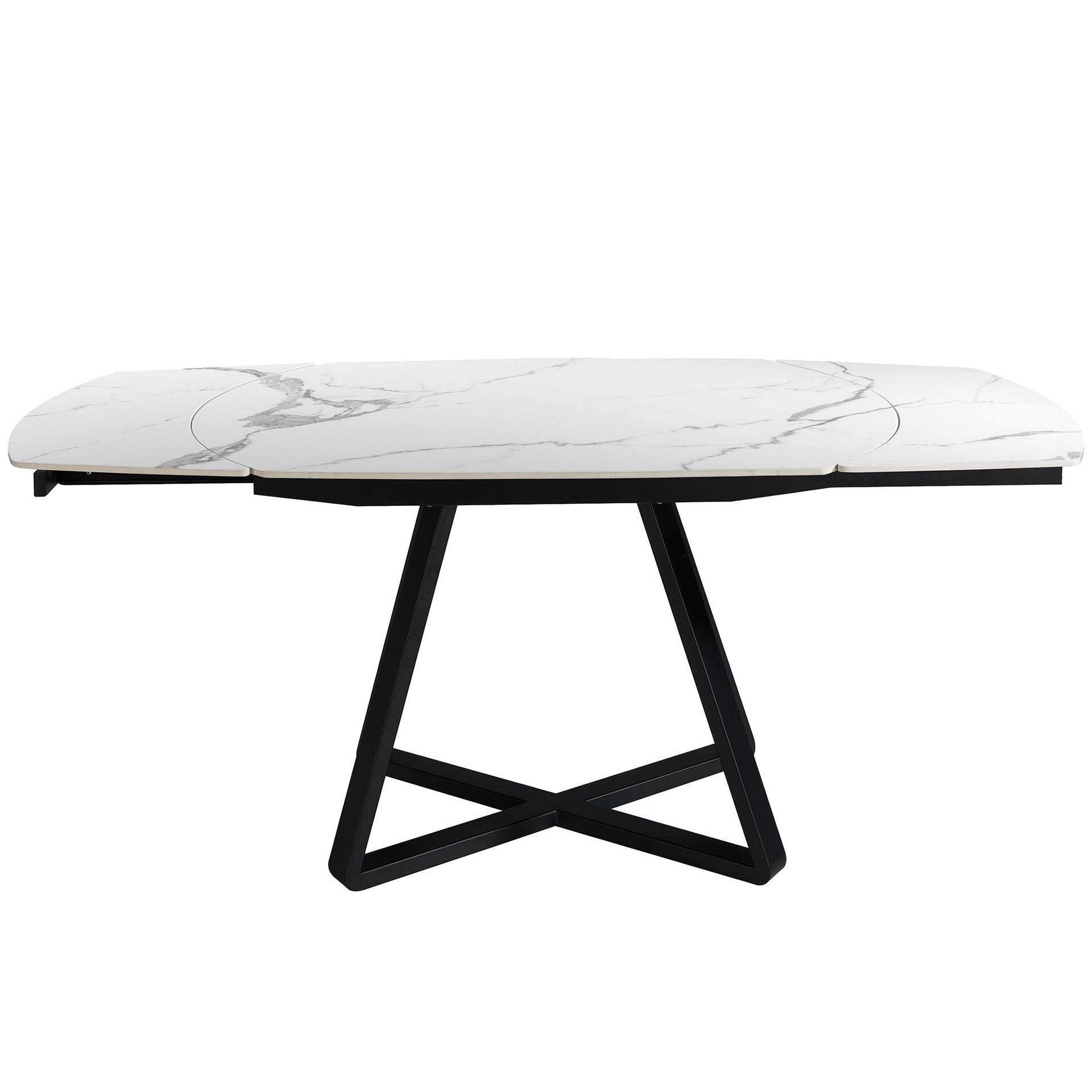 Mesa comedor extensible ovalada barril mármol porcelánico y acero negro Mesa comedor extensible ovalada barril mármol porcelánico y acero negro