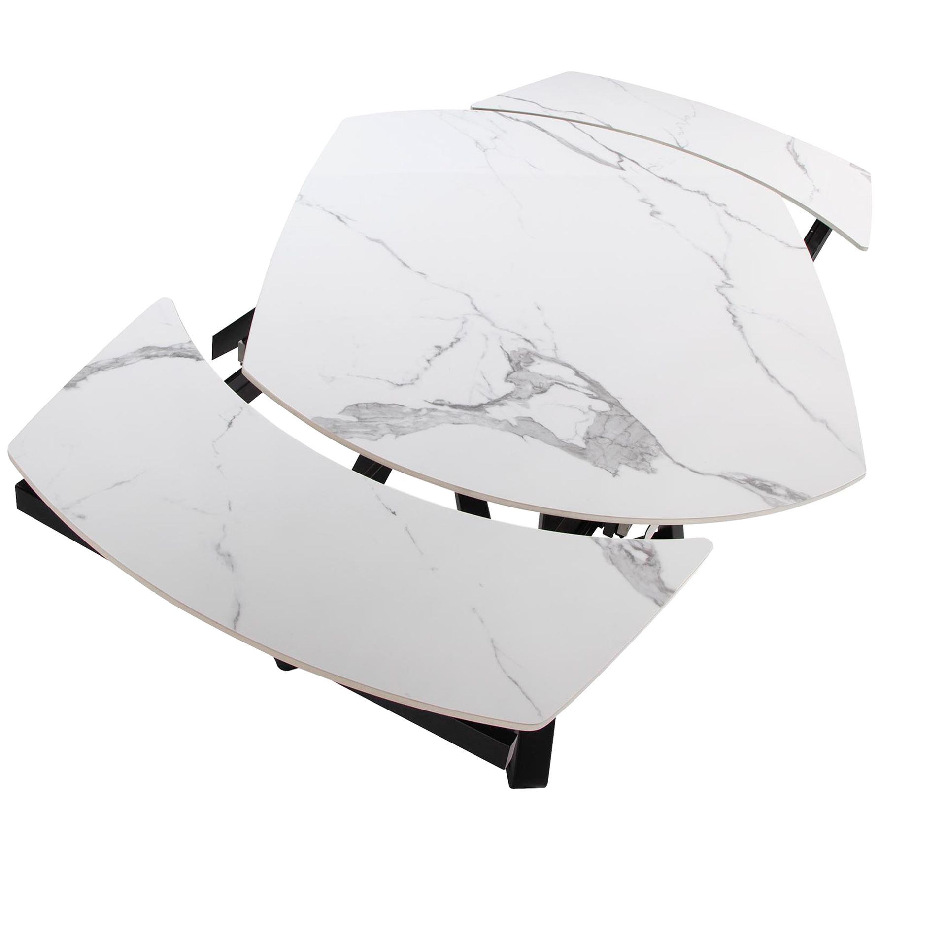 Mesa comedor extensible ovalada barril mármol porcelánico y acero negro Mesa comedor extensible ovalada barril mármol porcelánico y acero negro