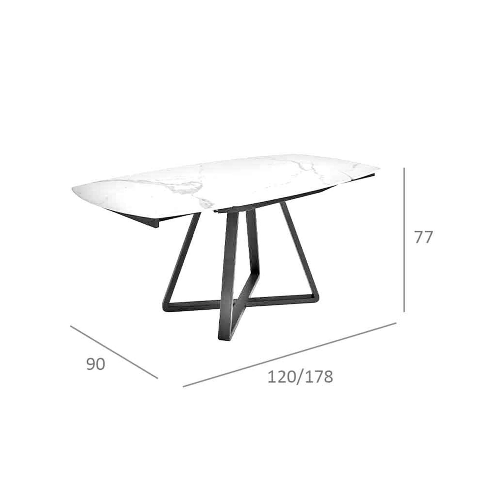 Mesa comedor extensible ovalada barril mármol porcelánico y acero negro Mesa comedor extensible ovalada barril mármol porcelánico y acero negro