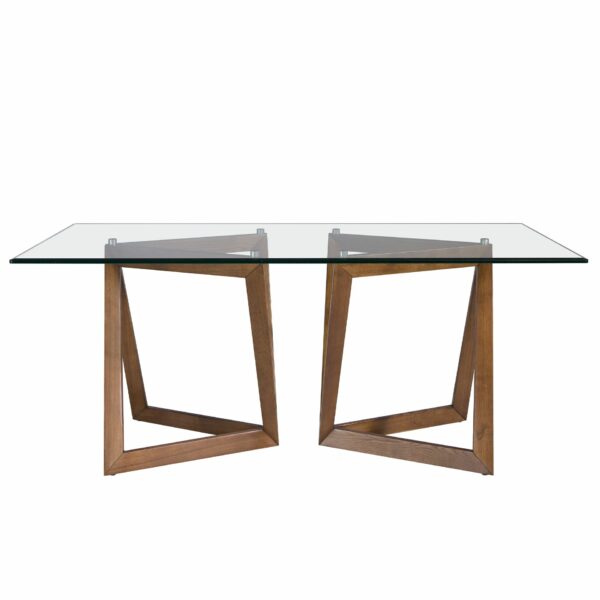 Mesa comedor rectangular cristal templado y nogal