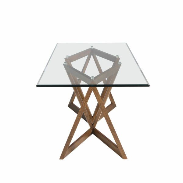 Mesa comedor rectangular cristal templado y nogal