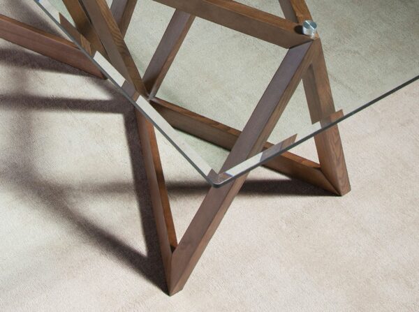 Mesa comedor rectangular cristal templado y nogal