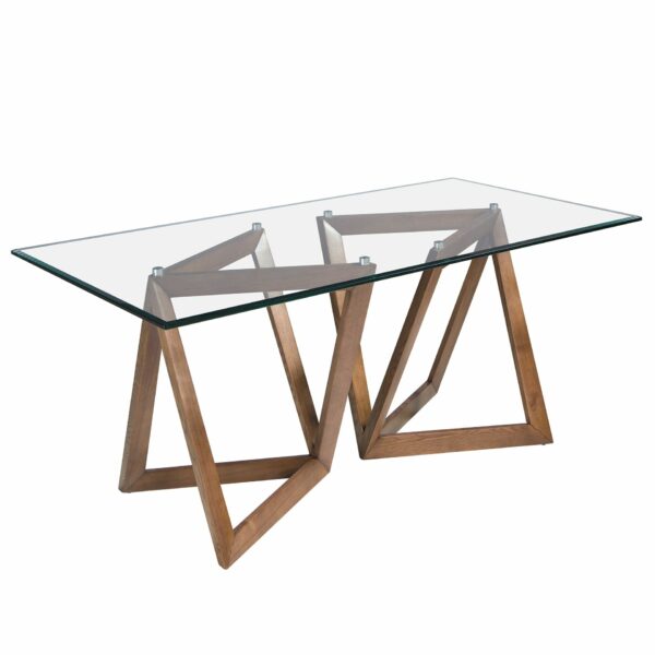 Mesa comedor rectangular cristal templado y nogal
