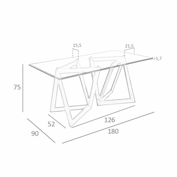 Mesa comedor rectangular cristal templado y nogal