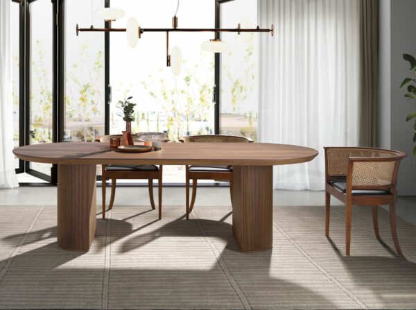 Mesa comedor ovalada medio punto nogal