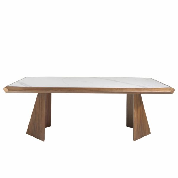 Mesa comedor rectangular mármol porcelánico y nogal