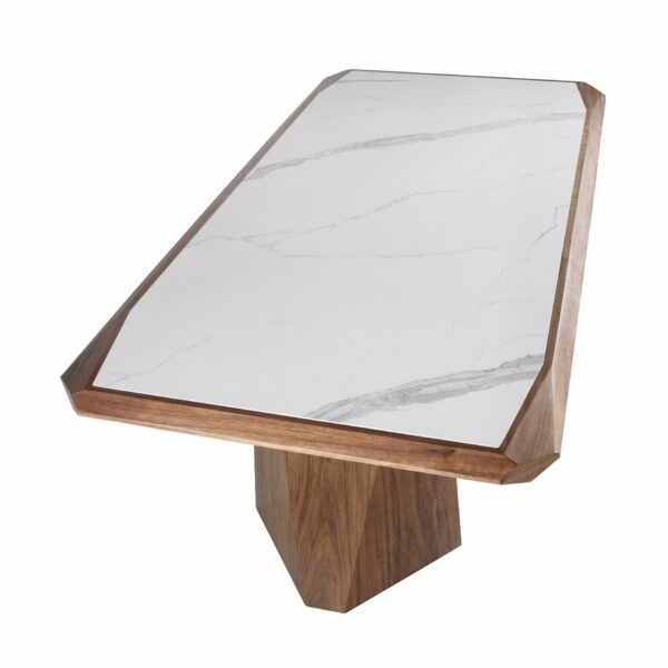 Mesa comedor rectangular mármol porcelánico y nogal