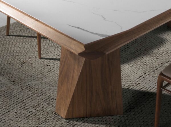 Mesa comedor rectangular mármol porcelánico y nogal
