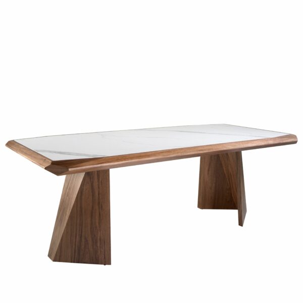 Mesa comedor rectangular mármol porcelánico y nogal