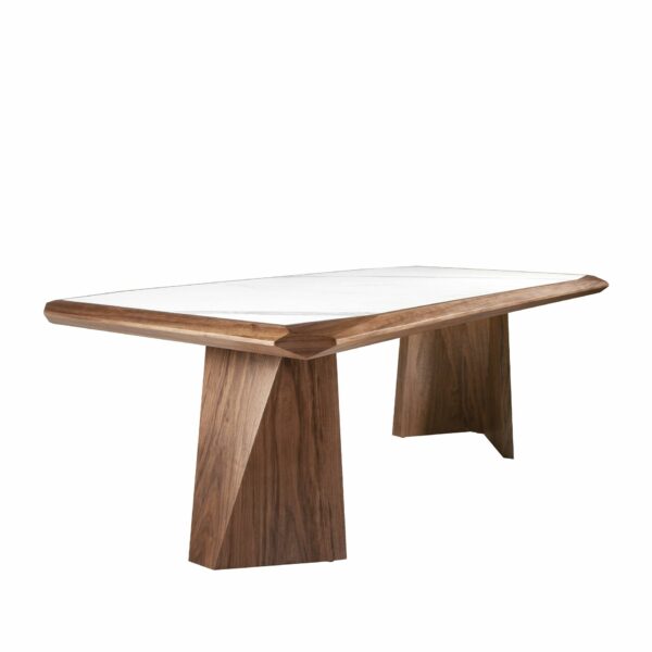 Mesa comedor rectangular mármol porcelánico y nogal