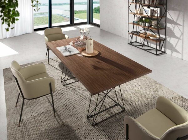 Mesa comedor rectangular nogal y acero negro