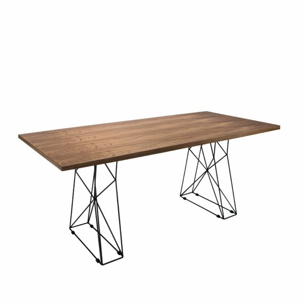 Mesa comedor rectangular nogal y acero negro