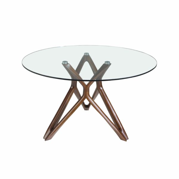 Mesa comedor redonda cristal templado y nogal