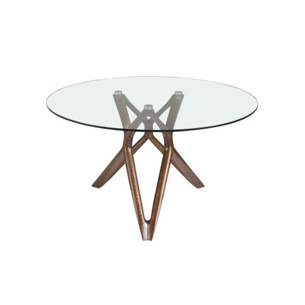 Mesa comedor redonda cristal templado y nogal