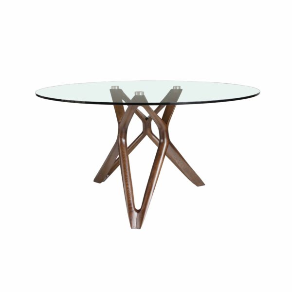 Mesa comedor redonda cristal templado y nogal