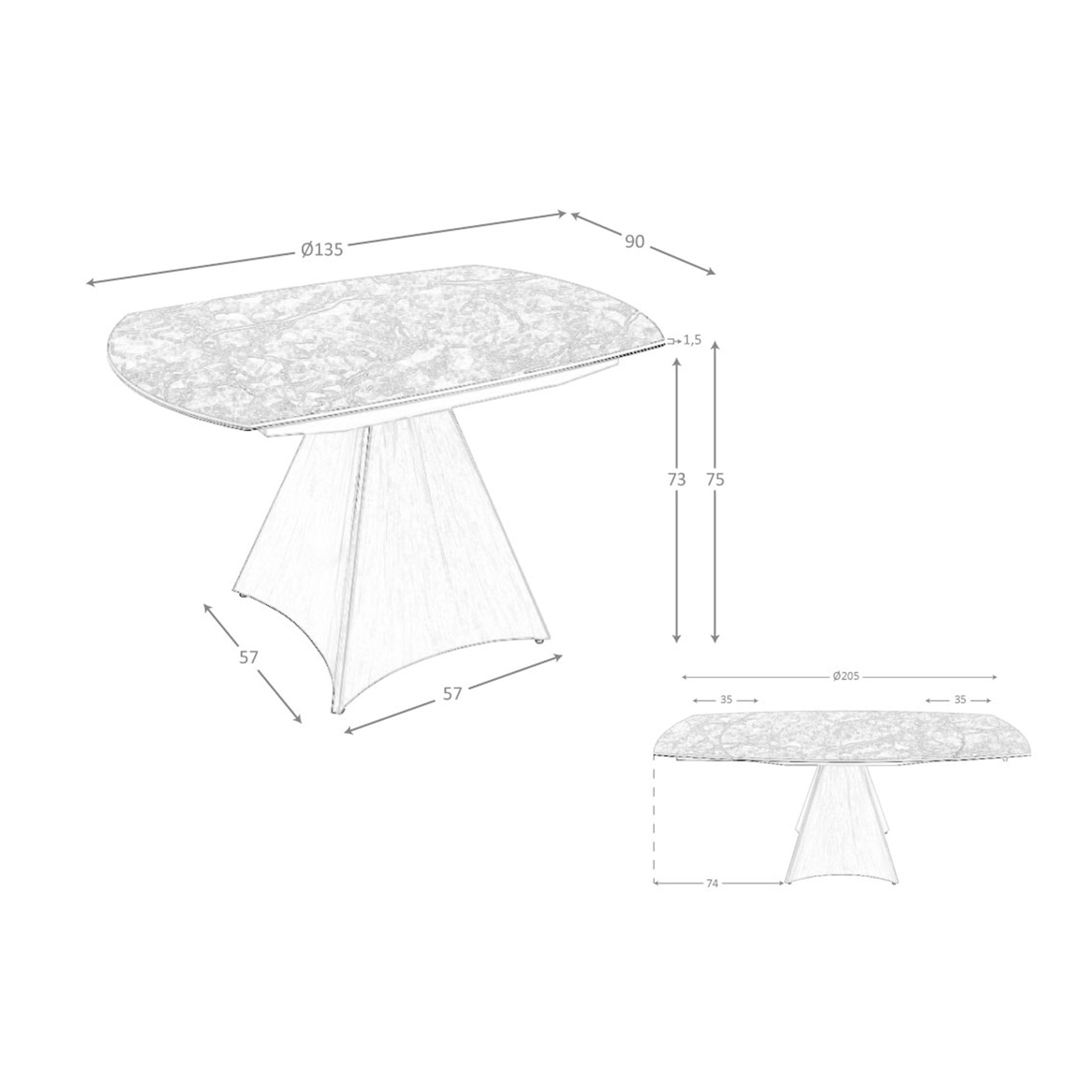 Mesa comedor extensible ovalada barril mármol porcelánico y acero efecto nogal Mesa comedor extensible ovalada barril mármol porcelánico y acero efecto nogal