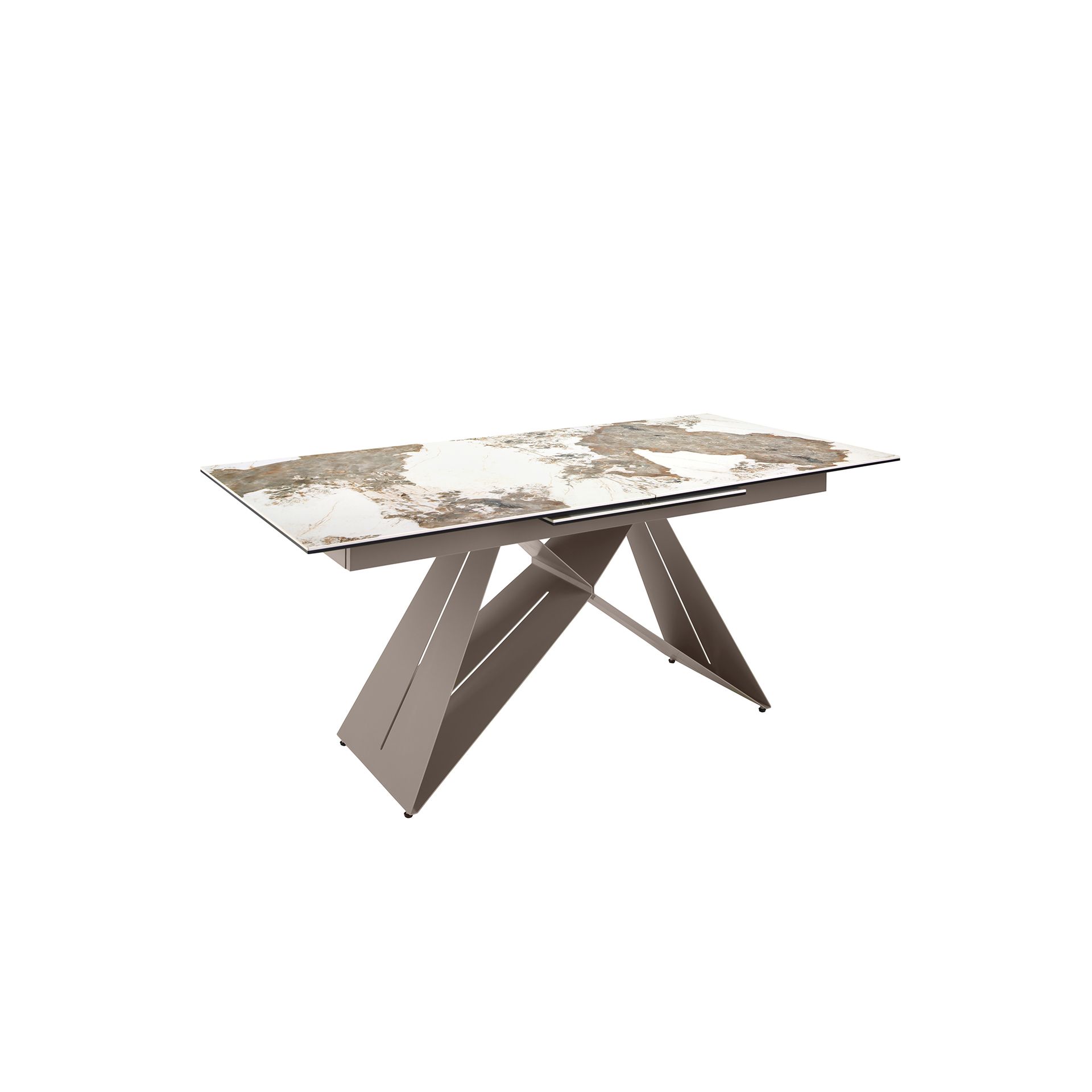 Mesa comedor extensible rectangular mármol porcelánico y acero gris taupé Mesa comedor extensible rectangular mármol porcelánico y acero gris taupé