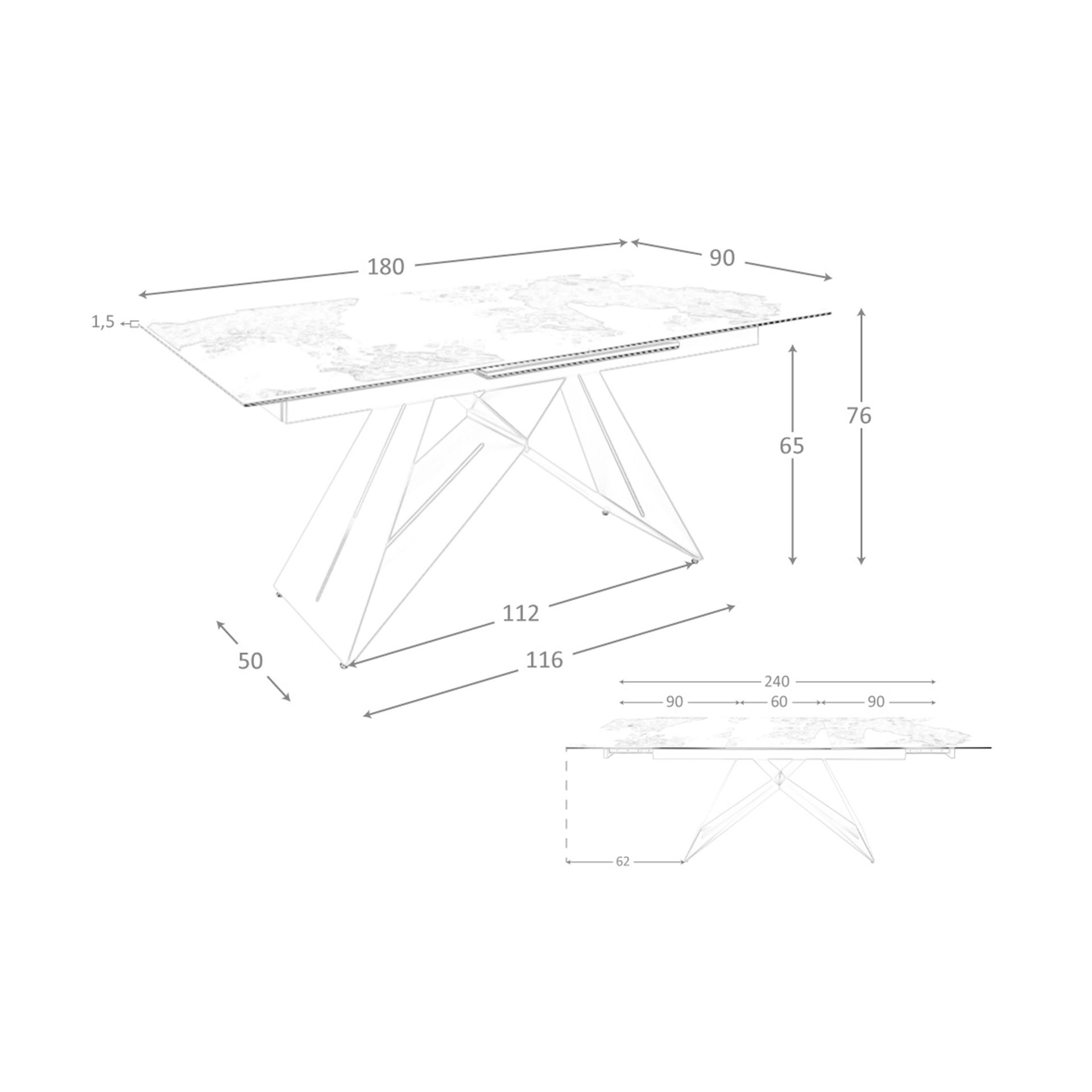 Mesa comedor extensible rectangular mármol porcelánico y acero gris taupé Mesa comedor extensible rectangular mármol porcelánico y acero gris taupé