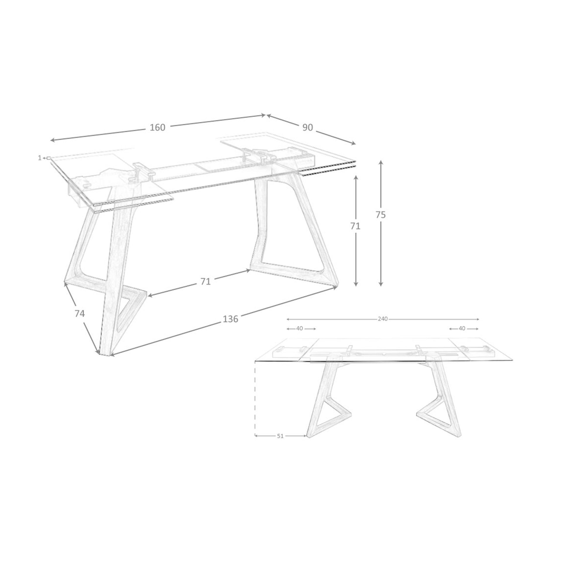 Mesa comedor extensible rectangular cristal templado y nogal Mesa comedor extensible rectangular cristal templado y nogal