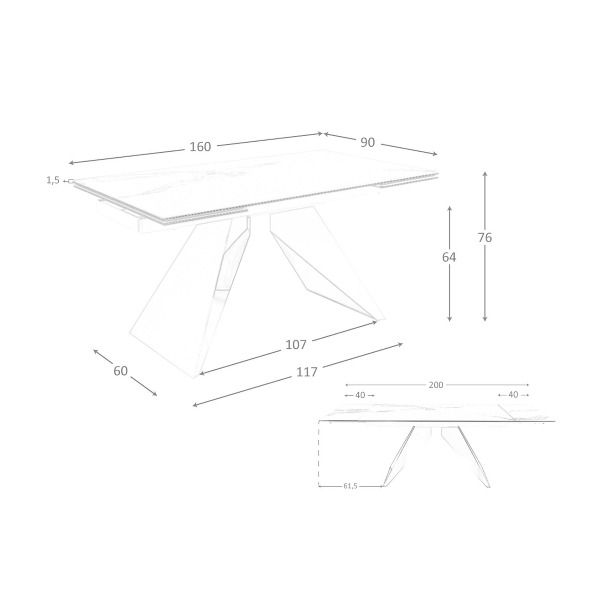 Mesa comedor extensible rectangular mármol porcelánico y acero cromado Mesa comedor extensible rectangular mármol porcelánico y acero cromado