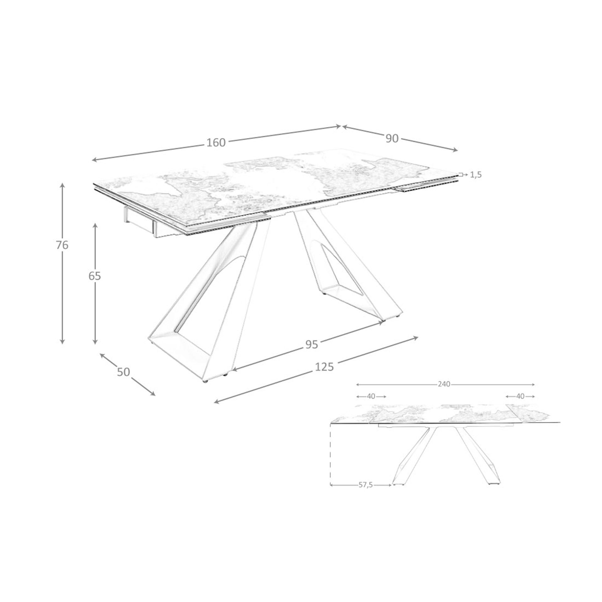 Mesa comedor extensible rectangular mármol porcelánico y acero gris taupé Mesa comedor extensible rectangular mármol porcelánico y acero gris taupé
