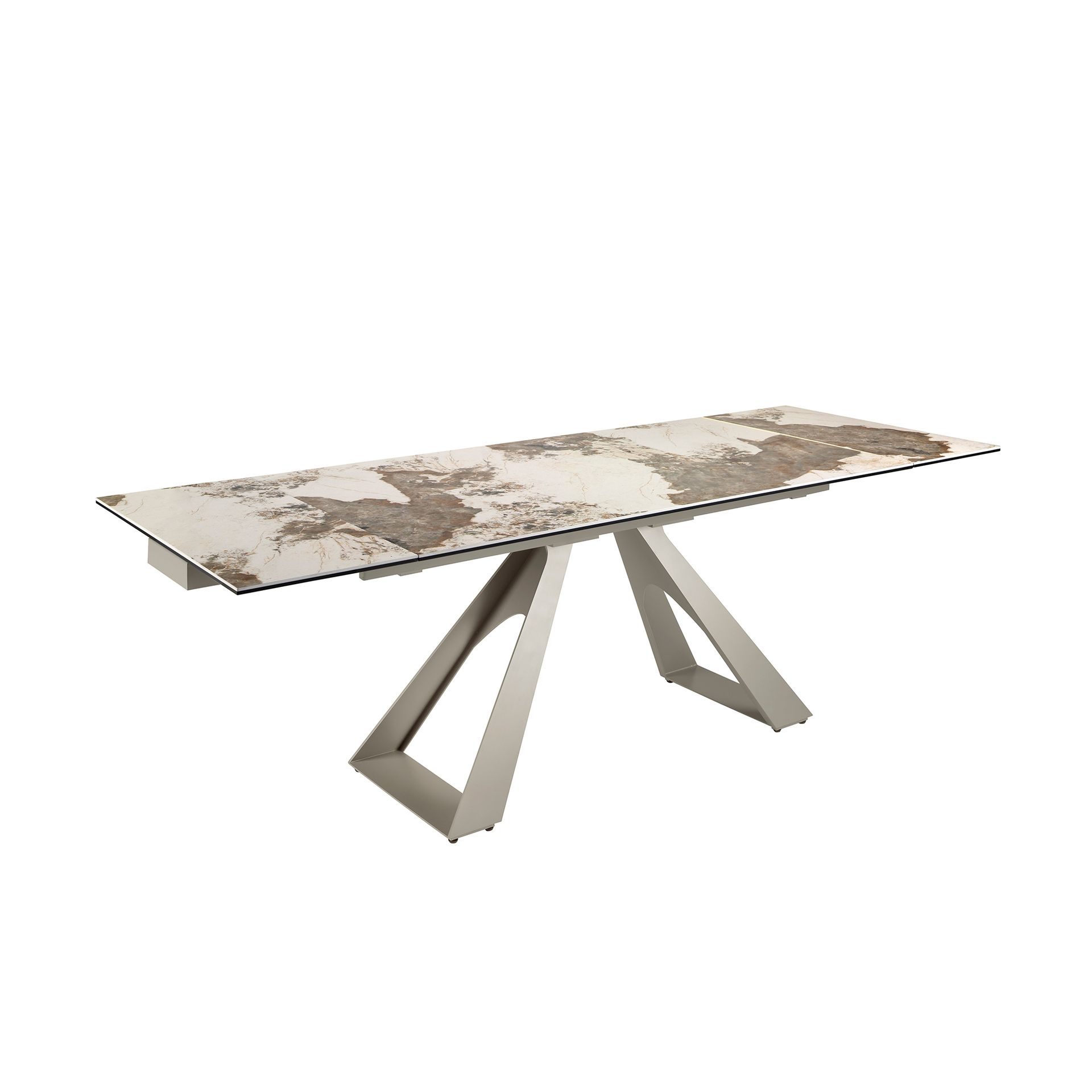 Mesa comedor extensible rectangular mármol porcelánico y acero gris taupé Mesa comedor extensible rectangular mármol porcelánico y acero gris taupé