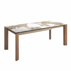 Mesa comedor extensible rectangular mármol porcelánico y nogal Mesa comedor extensible rectangular mármol porcelánico y nogal
