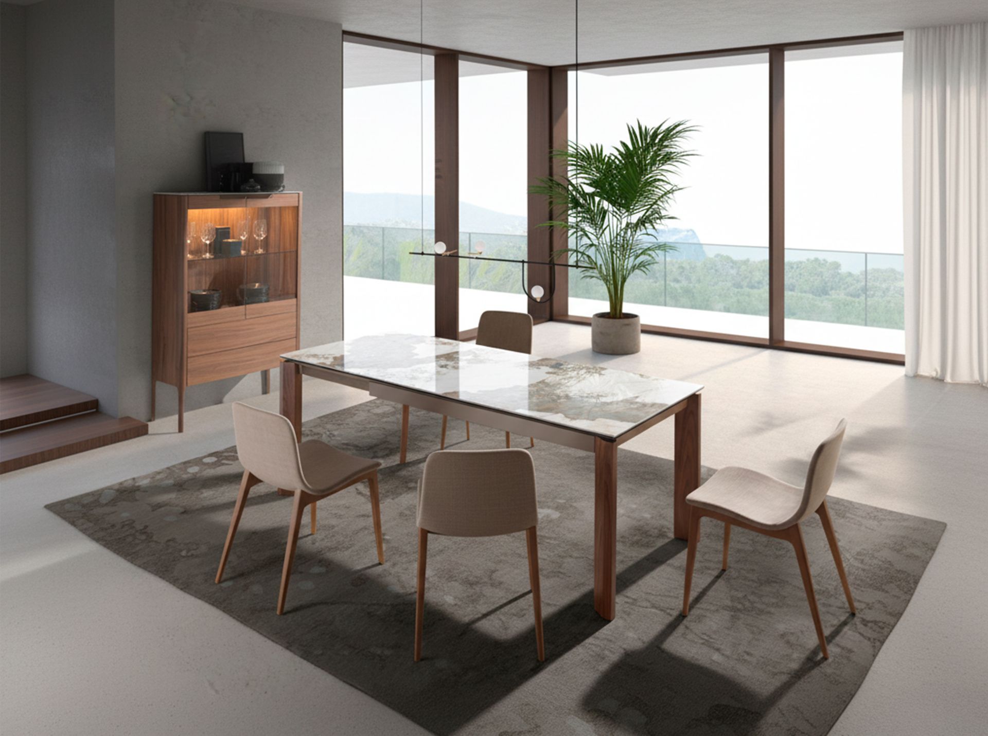 Mesa comedor extensible rectangular mármol porcelánico y nogal Mesa comedor extensible rectangular mármol porcelánico y nogal