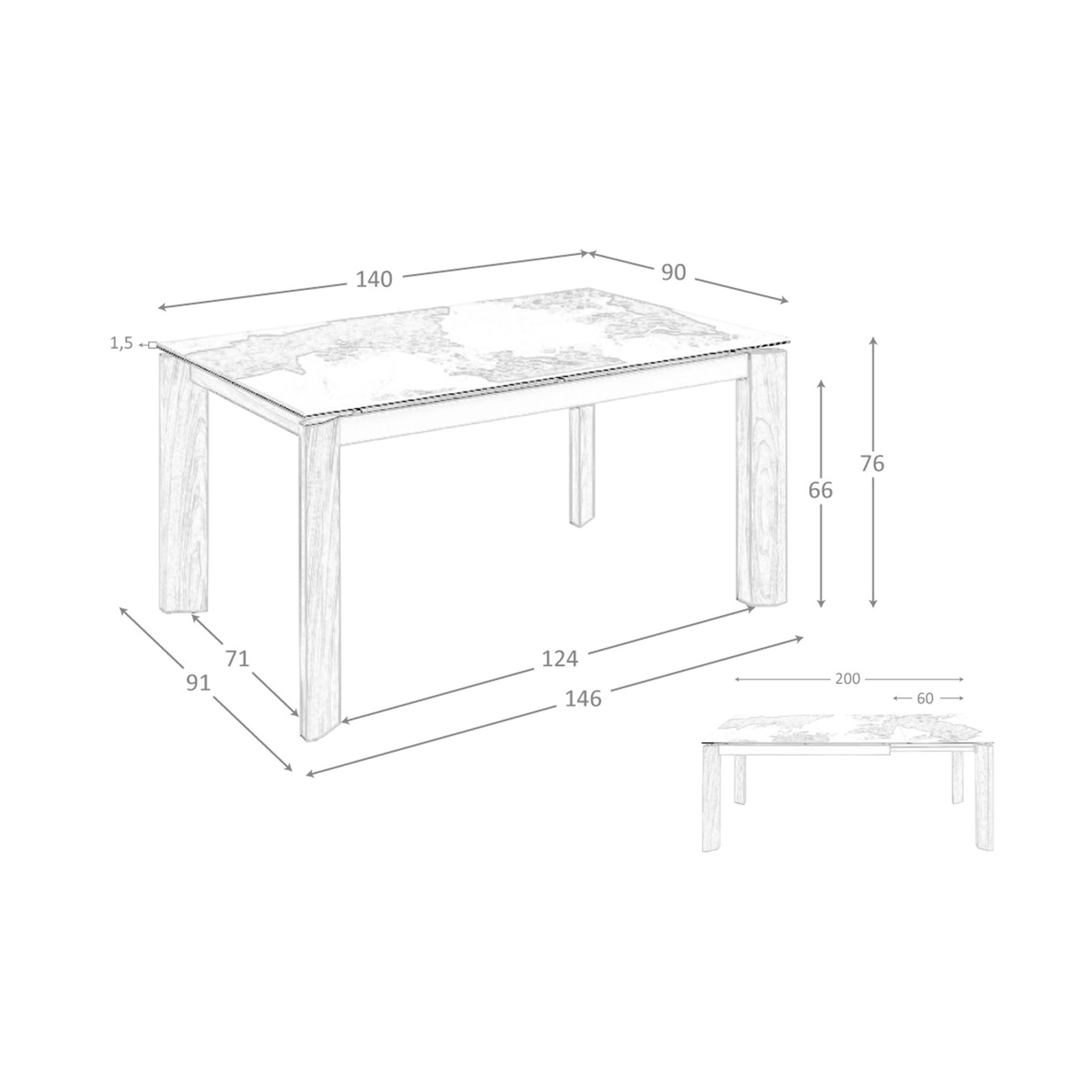 Mesa comedor extensible rectangular mármol porcelánico y nogal Mesa comedor extensible rectangular mármol porcelánico y nogal