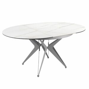 Mesa comedor extensible redonda mármol porcelánico y acero gris Mesa comedor extensible redonda mármol porcelánico y acero gris