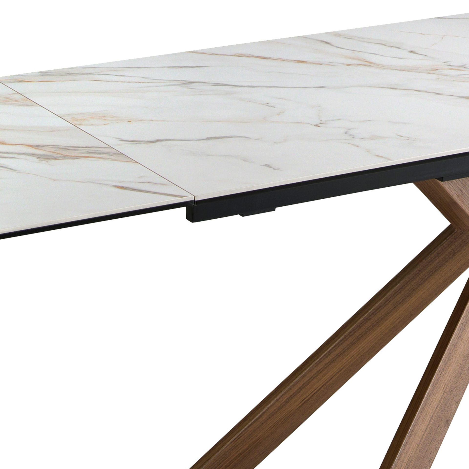 Mesa comedor extensible rectangular mármol porcelánico y acero efecto nogal Mesa comedor extensible rectangular mármol porcelánico y acero efecto nogal