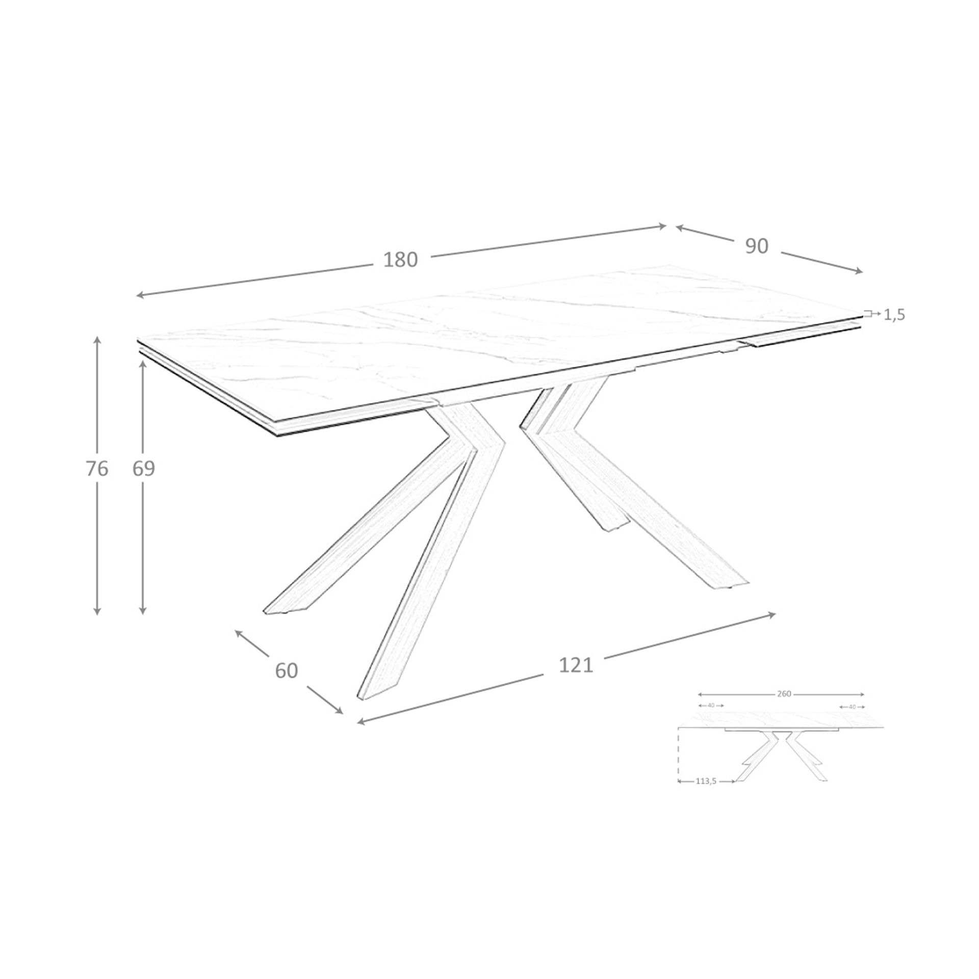 Mesa comedor extensible rectangular mármol porcelánico y acero efecto nogal Mesa comedor extensible rectangular mármol porcelánico y acero efecto nogal