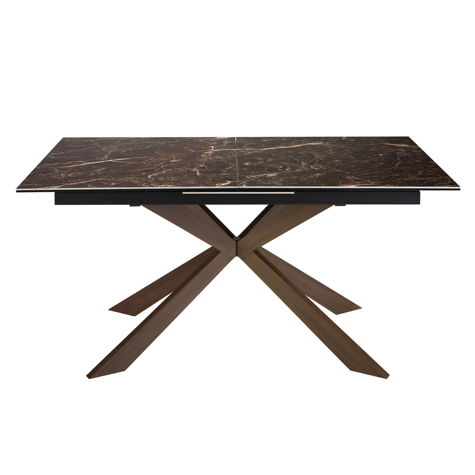 Mesa comedor extensible rectangular mármol porcelánico y acero efecto nogal Mesa comedor extensible rectangular mármol porcelánico y acero efecto nogal