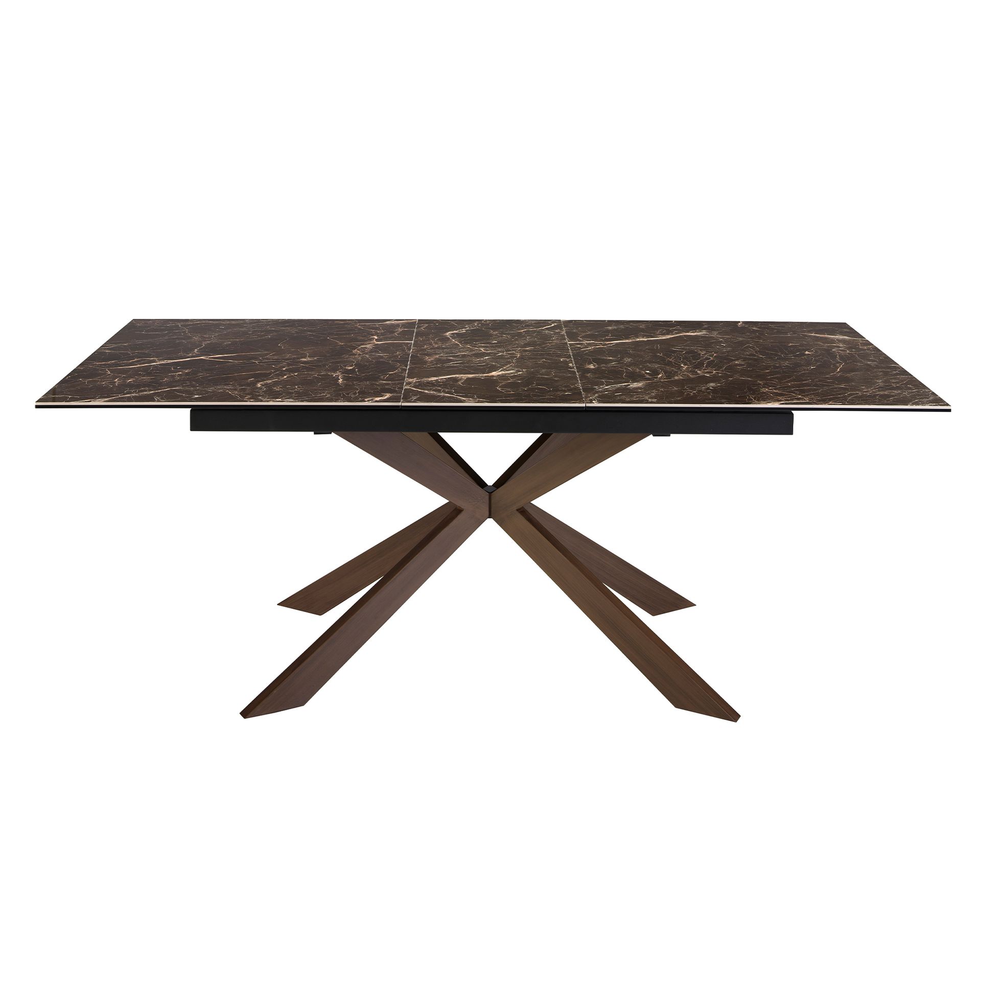 Mesa comedor extensible rectangular mármol porcelánico y acero efecto nogal Mesa comedor extensible rectangular mármol porcelánico y acero efecto nogal