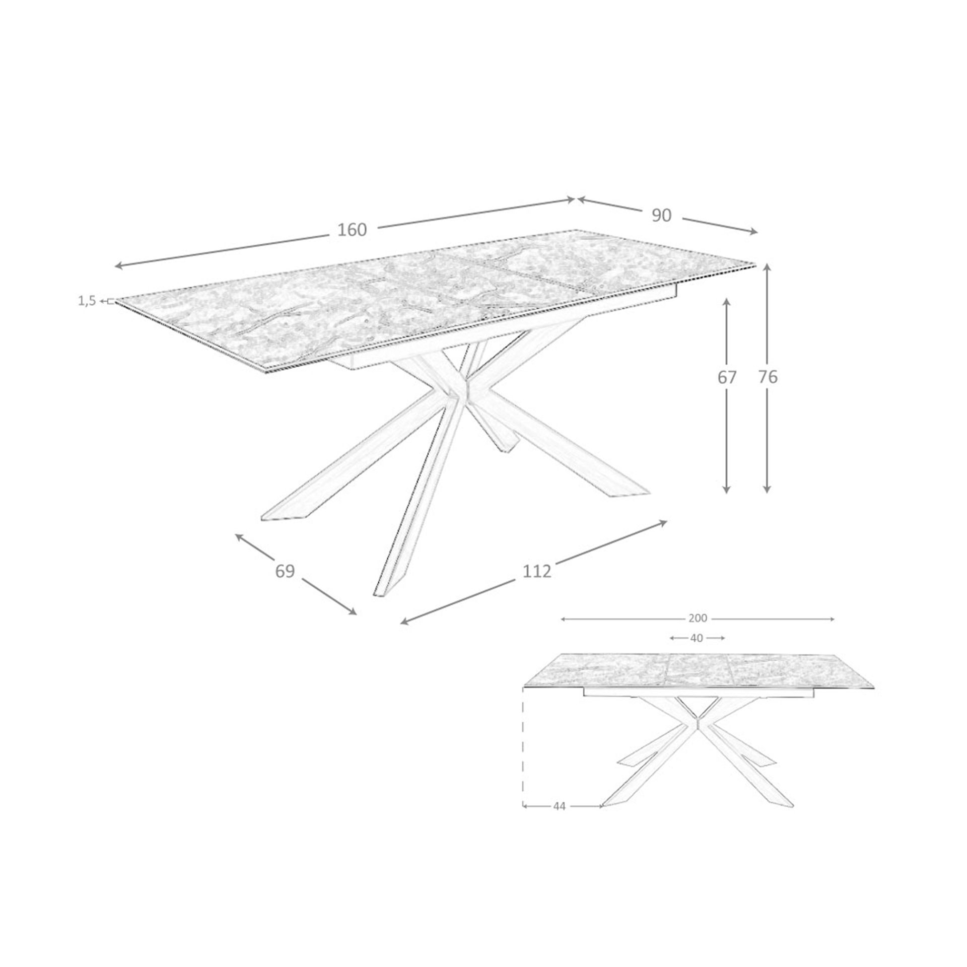 Mesa comedor extensible rectangular mármol porcelánico y acero efecto nogal Mesa comedor extensible rectangular mármol porcelánico y acero efecto nogal